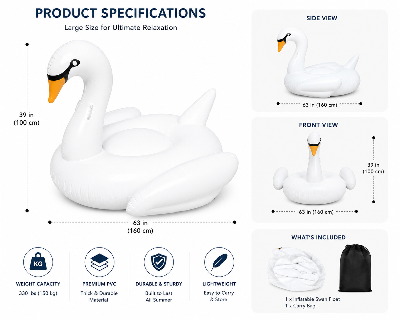 Luxury Inflatable Swan Pool Float